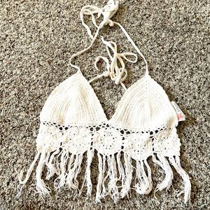 Crochet white halter crop top